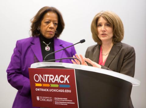 Elaine Allensworth discusses findings at the April 2014 OnTrack press conference